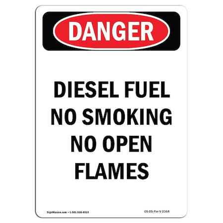 OSHA Danger, Diesel Fuel No Smoking No Open Flames, 18in X 12in Rigid Plastic